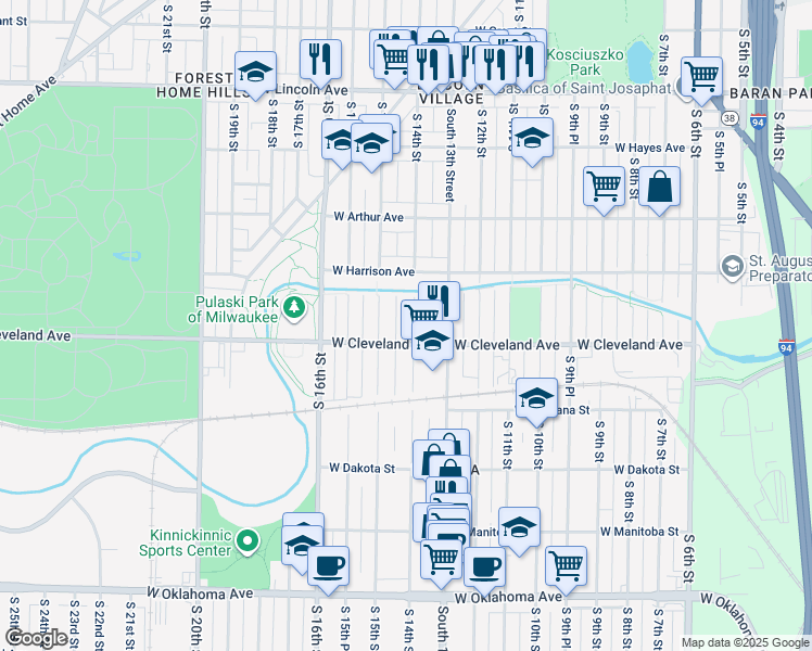 map of restaurants, bars, coffee shops, grocery stores, and more near 2673 South 14th Street in Milwaukee