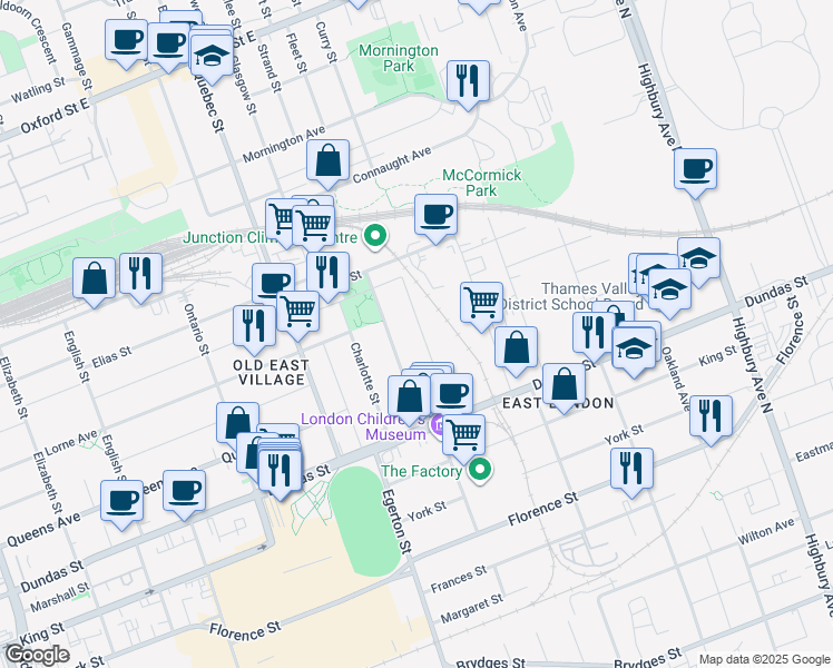 map of restaurants, bars, coffee shops, grocery stores, and more near 479 Burbrook Place in London