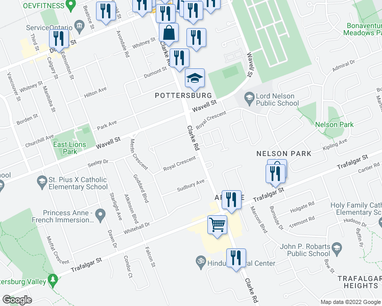 map of restaurants, bars, coffee shops, grocery stores, and more near 1796 Royal Crescent in London