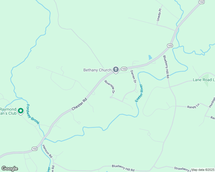 map of restaurants, bars, coffee shops, grocery stores, and more near 3 Riverside Drive in Raymond