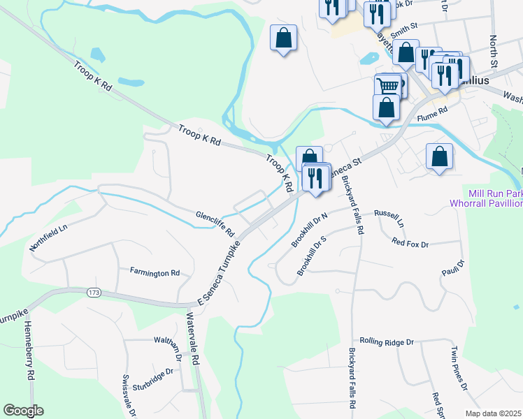 map of restaurants, bars, coffee shops, grocery stores, and more near 311 West Seneca Street in Manlius
