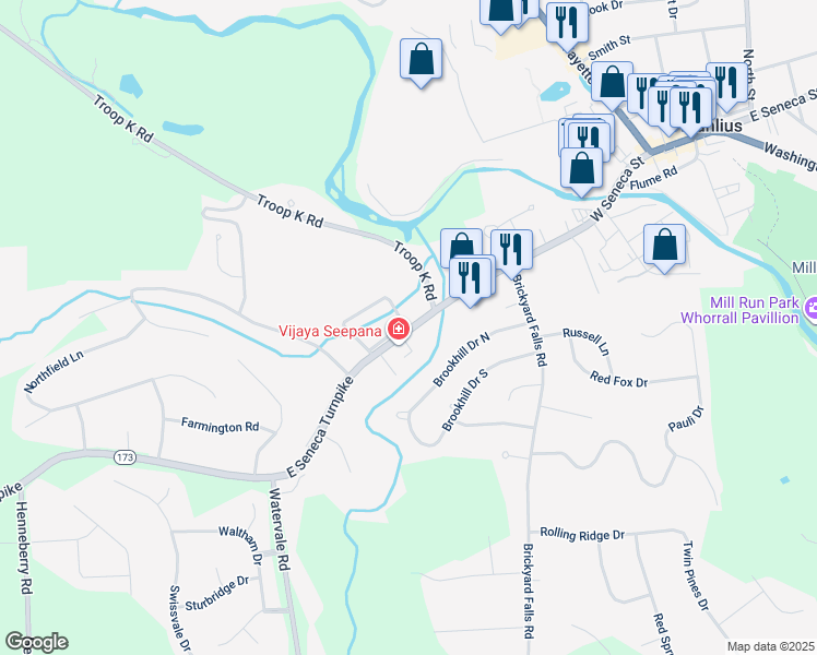 map of restaurants, bars, coffee shops, grocery stores, and more near 304 New York 173 in Manlius