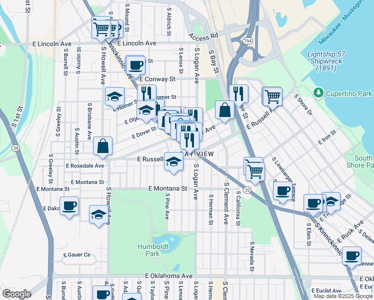 map of restaurants, bars, coffee shops, grocery stores, and more near in Milwaukee