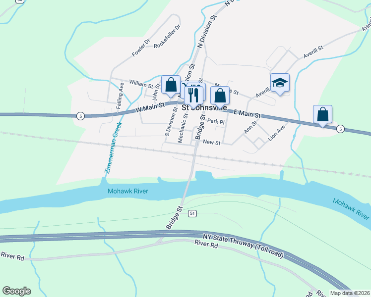 map of restaurants, bars, coffee shops, grocery stores, and more near 11 Sanders Street in Saint Johnsville