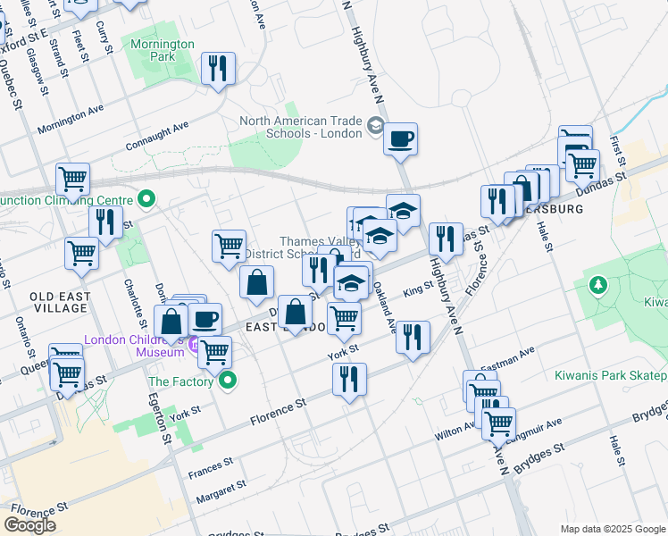 map of restaurants, bars, coffee shops, grocery stores, and more near 1229 Osborne Street in London