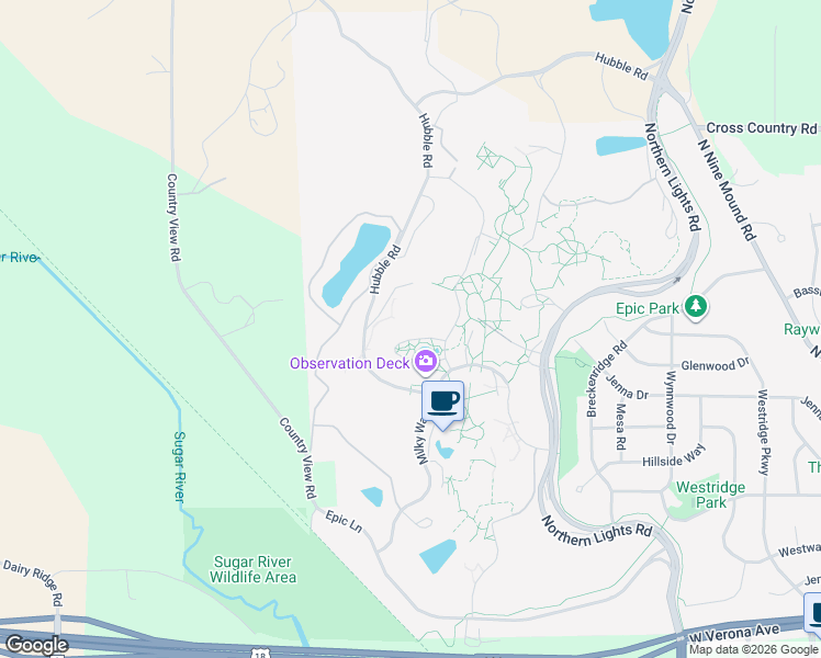 map of restaurants, bars, coffee shops, grocery stores, and more near 1979 Milky Way in Verona