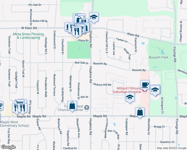 map of restaurants, bars, coffee shops, grocery stores, and more near 635 Hopkins Road in Buffalo