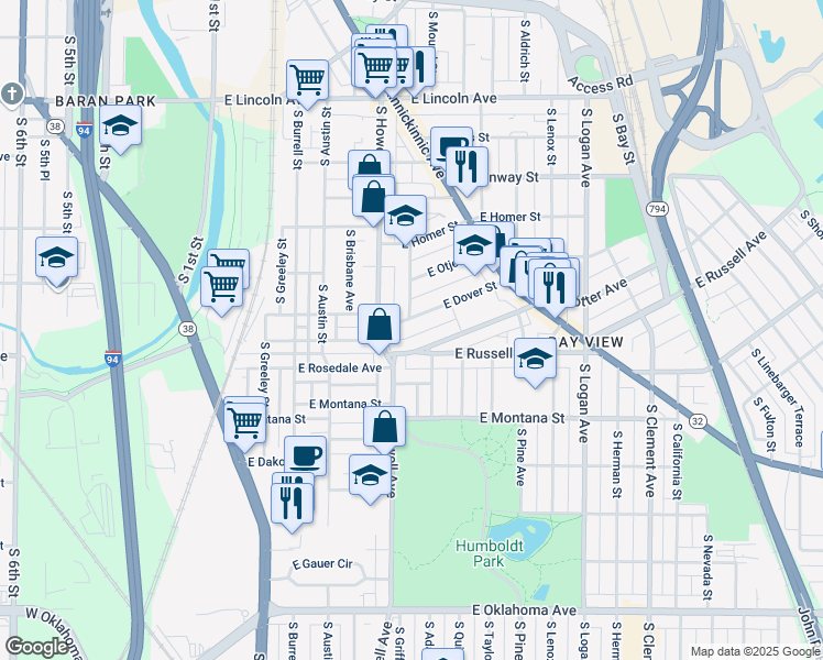 map of restaurants, bars, coffee shops, grocery stores, and more near 454 East Potter Avenue in Milwaukee