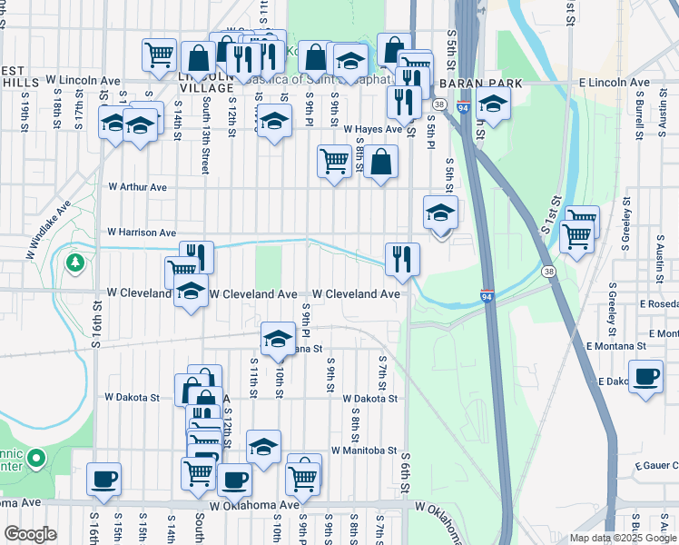 map of restaurants, bars, coffee shops, grocery stores, and more near 2674 South 9th Street in Milwaukee
