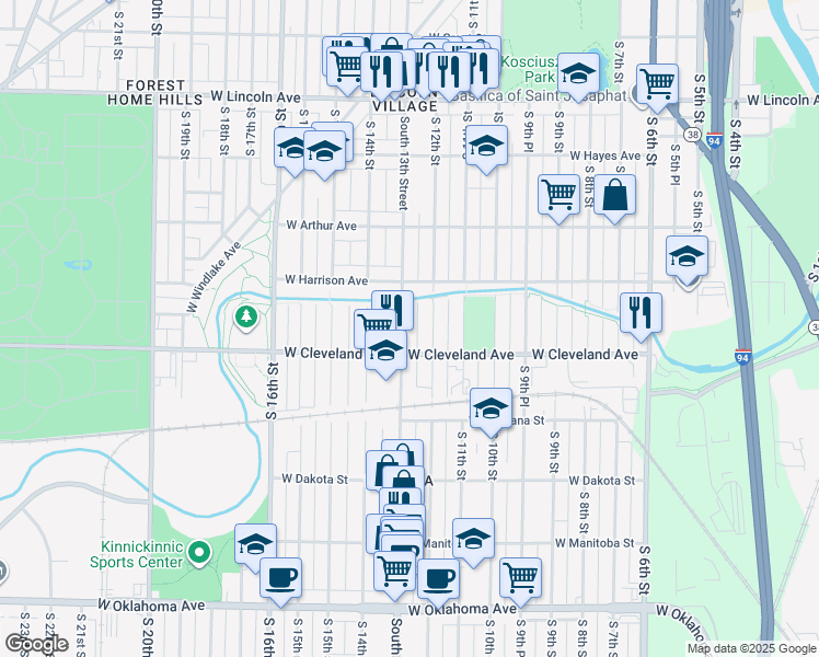map of restaurants, bars, coffee shops, grocery stores, and more near 2678 South 13th Street in Milwaukee
