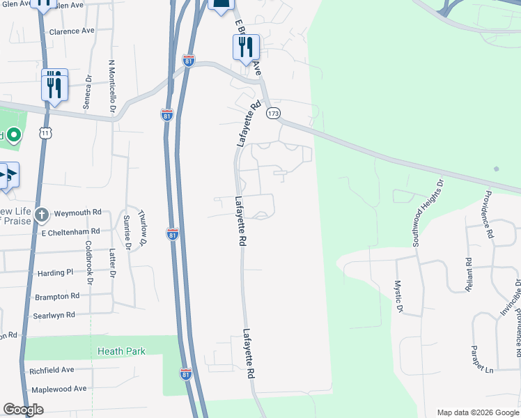 map of restaurants, bars, coffee shops, grocery stores, and more near 241 Lafayette Road in Syracuse