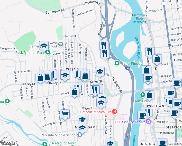 map of restaurants, bars, coffee shops, grocery stores, and more near 554 Dubuque Street in Manchester