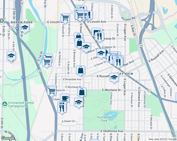 map of restaurants, bars, coffee shops, grocery stores, and more near 454 East Potter Avenue in Milwaukee