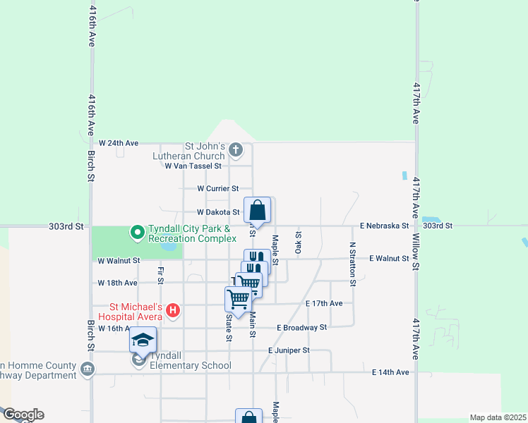 map of restaurants, bars, coffee shops, grocery stores, and more near 409-2015 Maple Street in Tyndall