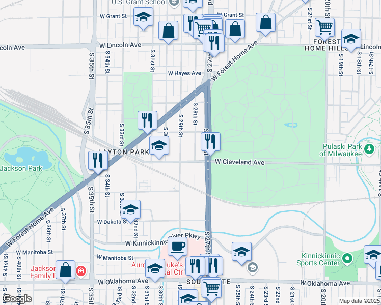 map of restaurants, bars, coffee shops, grocery stores, and more near 2657-2659 South 28th Street in Milwaukee
