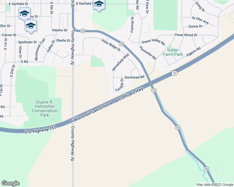map of restaurants, bars, coffee shops, grocery stores, and more near 1201 Temple Drive in Mount Horeb