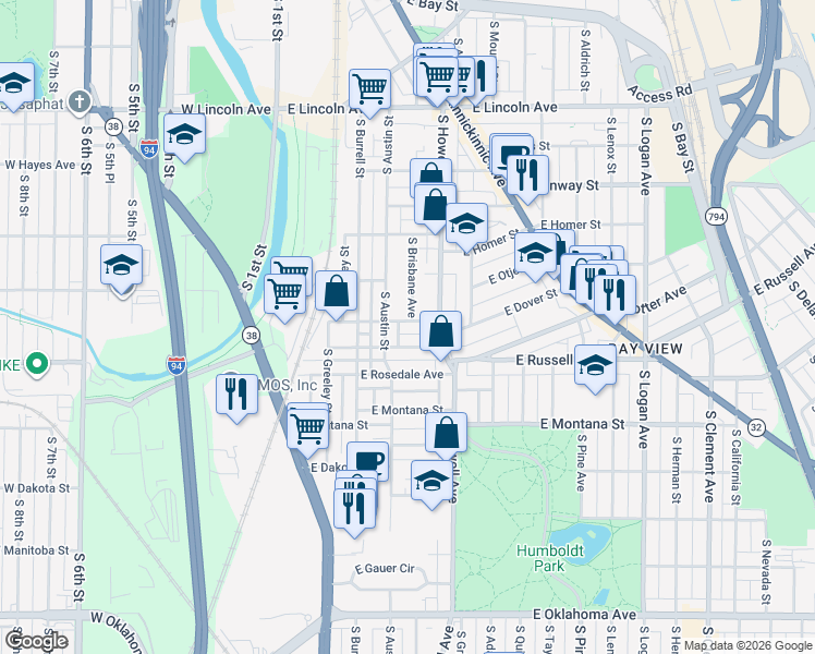 map of restaurants, bars, coffee shops, grocery stores, and more near 327 East Deer Place in Milwaukee