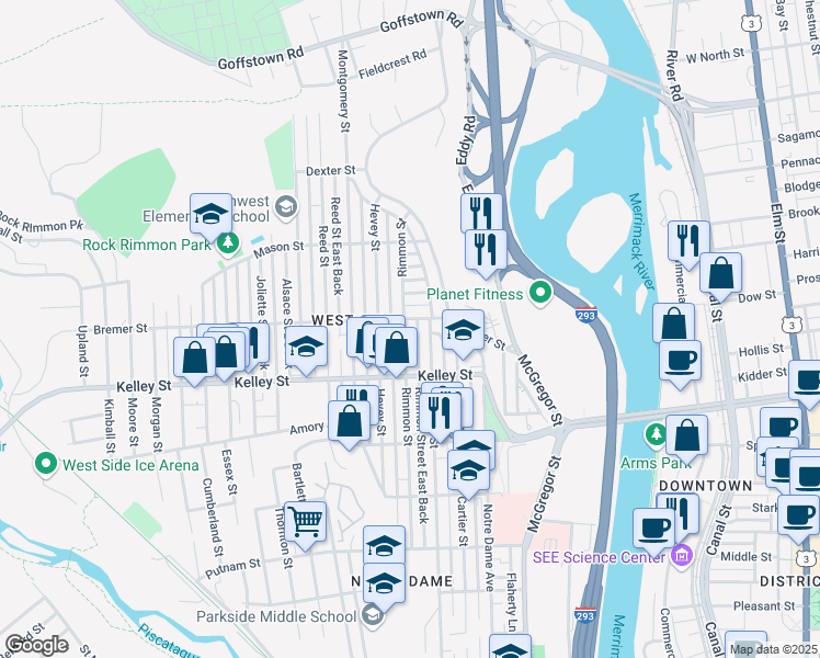 map of restaurants, bars, coffee shops, grocery stores, and more near 554 Dubuque Street in Manchester