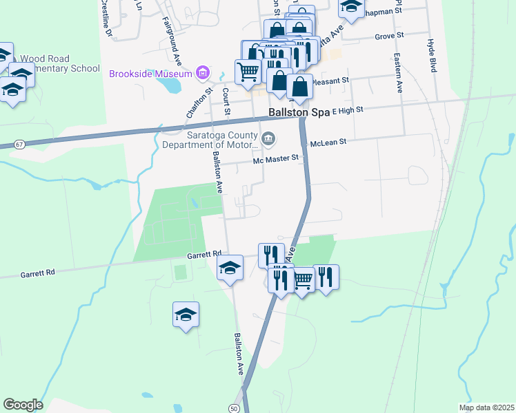 map of restaurants, bars, coffee shops, grocery stores, and more near 16 Rosewood Court in Ballston Spa
