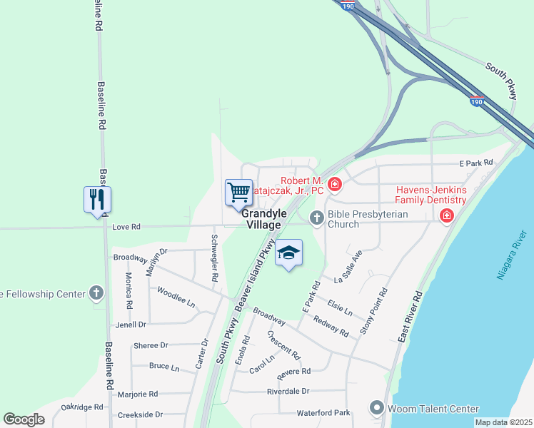map of restaurants, bars, coffee shops, grocery stores, and more near in Grandyle Village