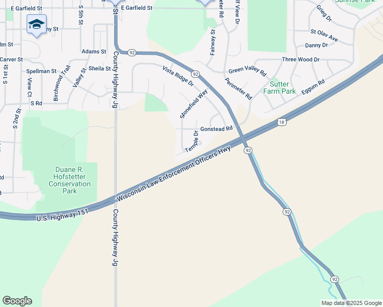 map of restaurants, bars, coffee shops, grocery stores, and more near 1201 Temple Drive in Mount Horeb
