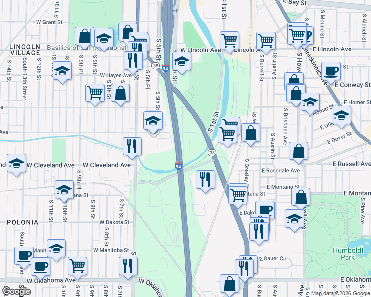 map of restaurants, bars, coffee shops, grocery stores, and more near 2647 South 3rd Street in Milwaukee