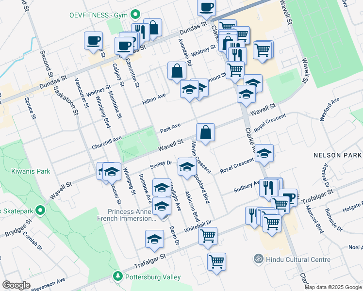 map of restaurants, bars, coffee shops, grocery stores, and more near 1764 Seeley Drive in London