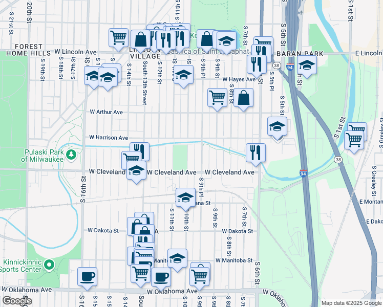map of restaurants, bars, coffee shops, grocery stores, and more near 2675 South 9th Place in Milwaukee