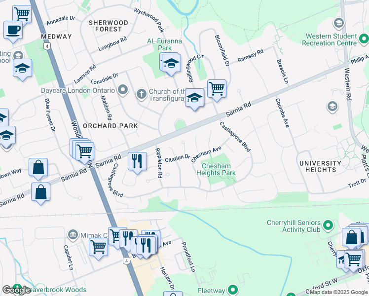 map of restaurants, bars, coffee shops, grocery stores, and more near 380 Eastcastle Place in London