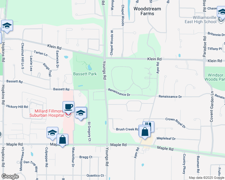 map of restaurants, bars, coffee shops, grocery stores, and more near 1197-1245 Youngs Road in Buffalo