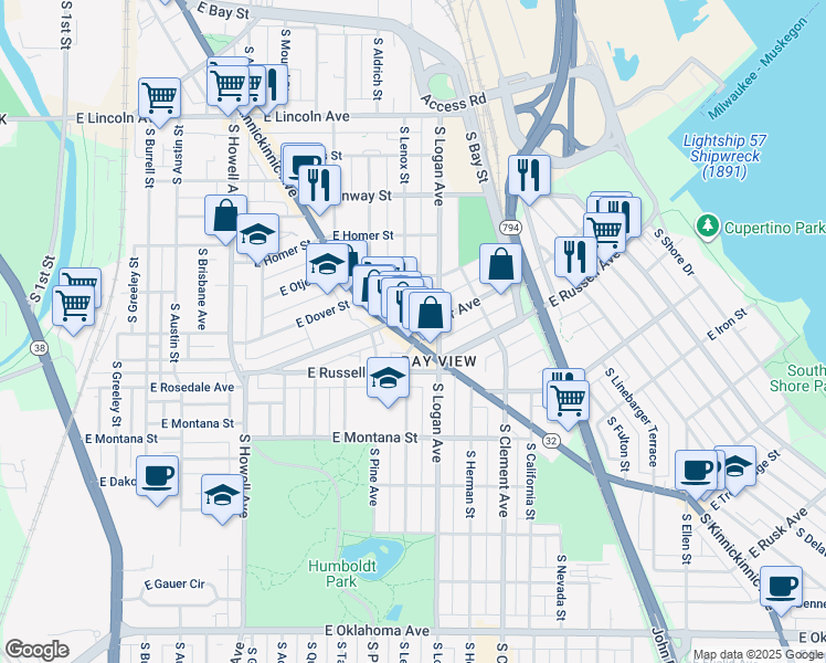 map of restaurants, bars, coffee shops, grocery stores, and more near in Milwaukee