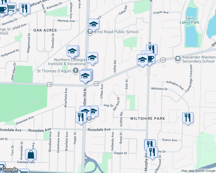 map of restaurants, bars, coffee shops, grocery stores, and more near 999 Michigan Avenue in Sarnia