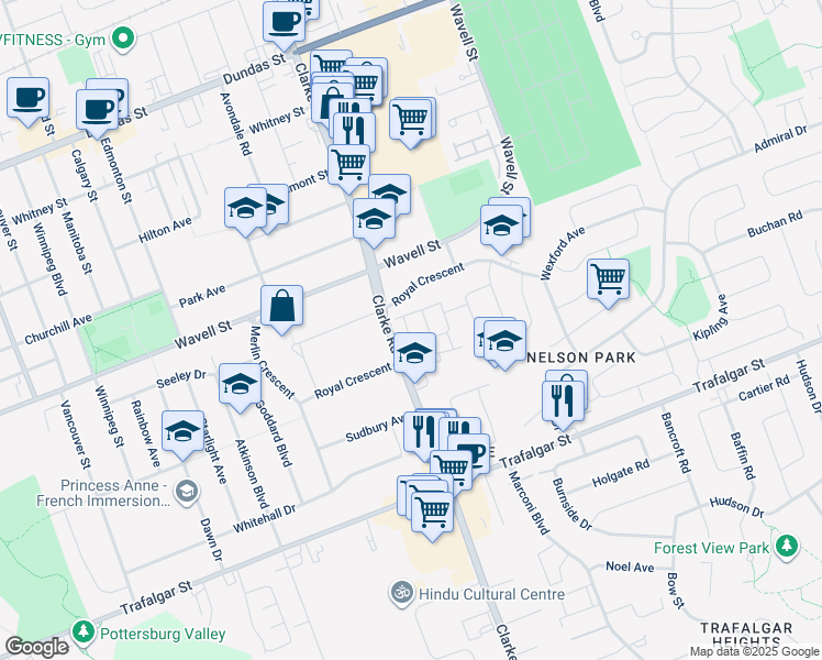 map of restaurants, bars, coffee shops, grocery stores, and more near 230 Clarke Road in London