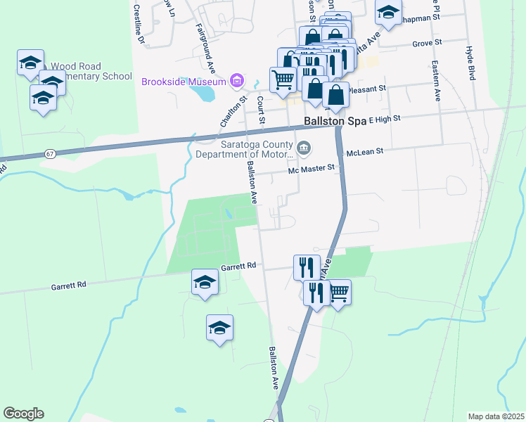 map of restaurants, bars, coffee shops, grocery stores, and more near 115 Ballston Avenue in Ballston Spa
