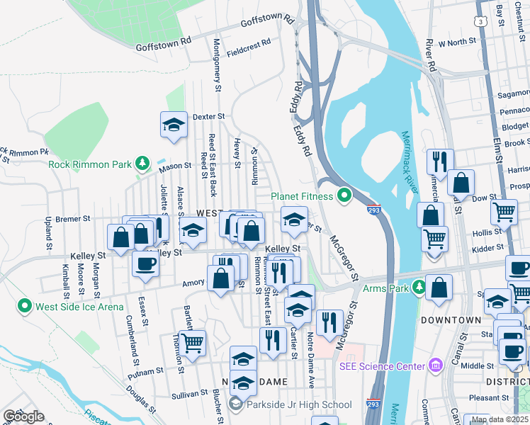 map of restaurants, bars, coffee shops, grocery stores, and more near 10 Quirin Street in Manchester