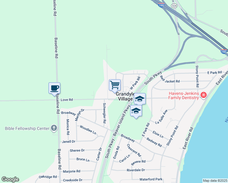map of restaurants, bars, coffee shops, grocery stores, and more near 34 Ward Park in Grand Island