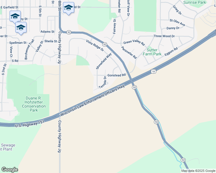 map of restaurants, bars, coffee shops, grocery stores, and more near 1216 Temple Drive in Mount Horeb