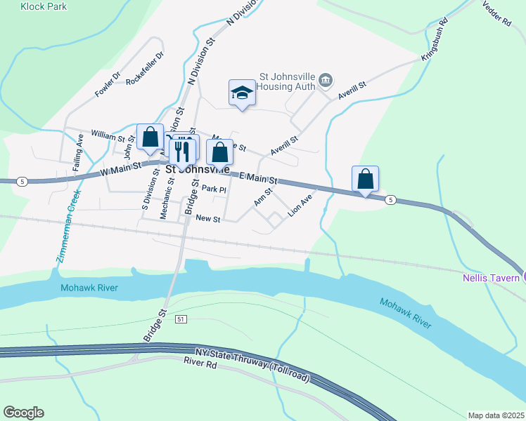 map of restaurants, bars, coffee shops, grocery stores, and more near 15 Ann Street in Saint Johnsville