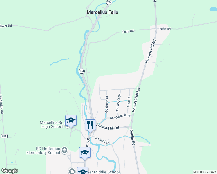 map of restaurants, bars, coffee shops, grocery stores, and more near 2493A Roman Avenue in Marcellus