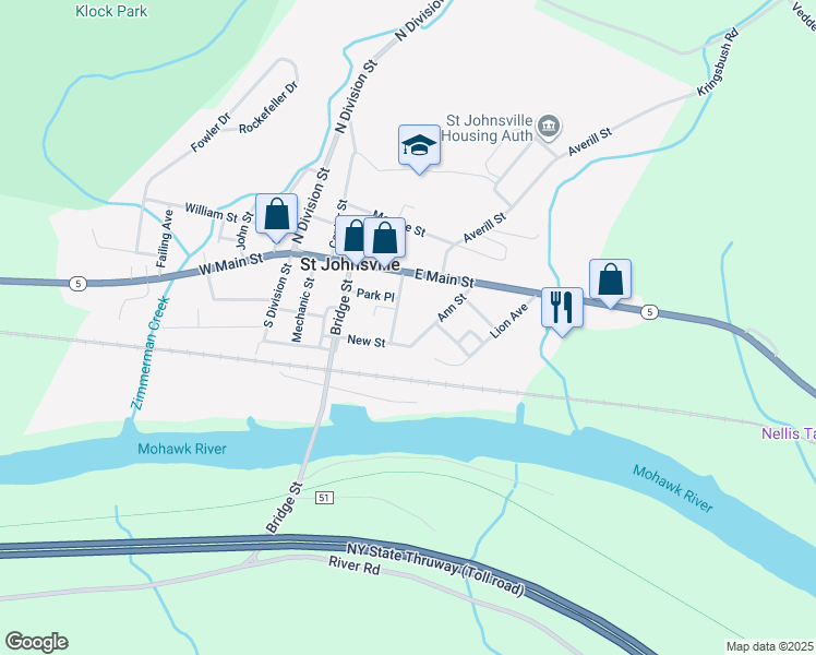 map of restaurants, bars, coffee shops, grocery stores, and more near 19 Kingsbury Avenue in Saint Johnsville