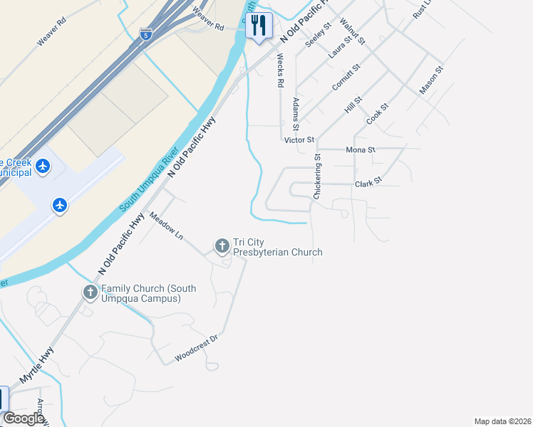 map of restaurants, bars, coffee shops, grocery stores, and more near 353 Donald Terrace in Myrtle Creek
