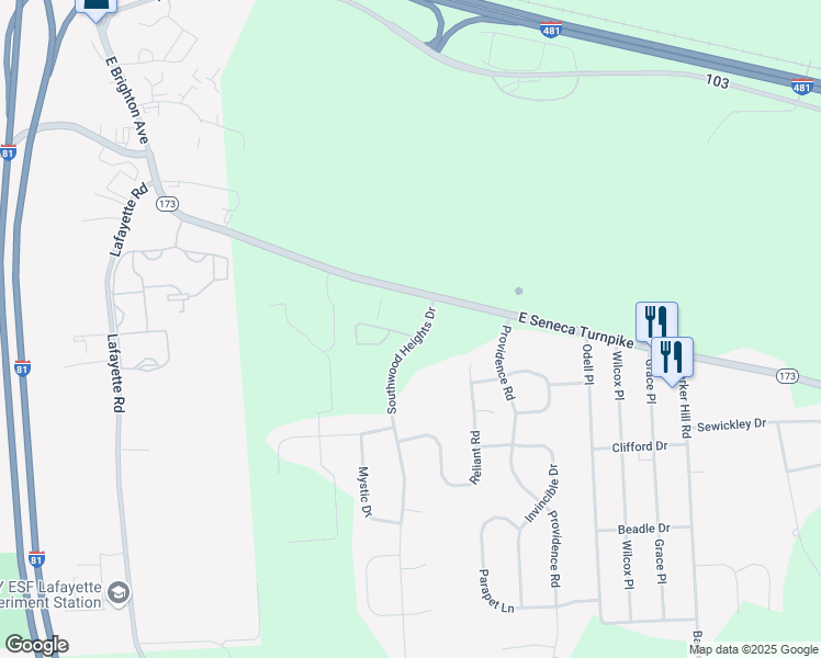 map of restaurants, bars, coffee shops, grocery stores, and more near 5772 Stone Gate Heights in Jamesville