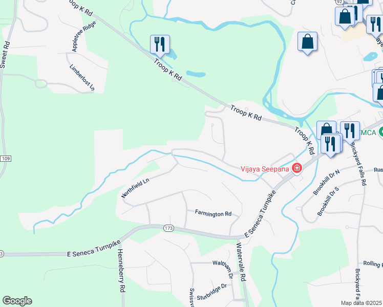 map of restaurants, bars, coffee shops, grocery stores, and more near 4650 Glencliffe Road in Manlius