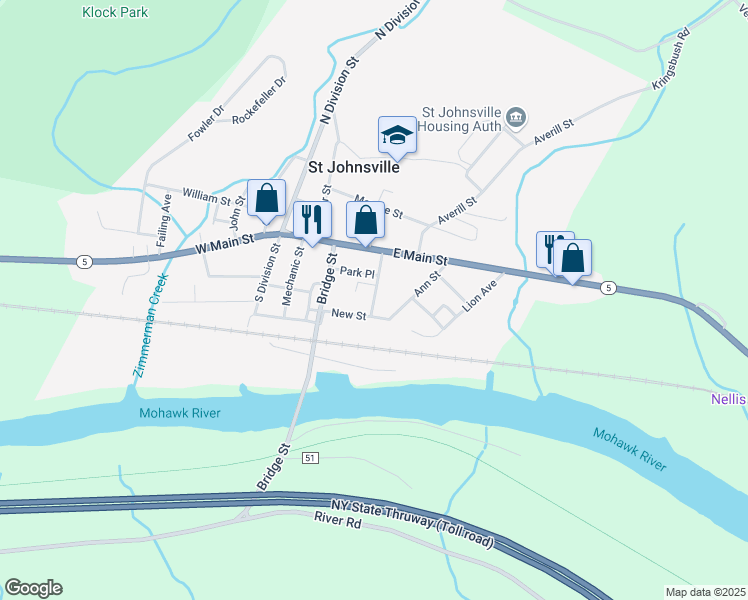 map of restaurants, bars, coffee shops, grocery stores, and more near 19 Kingsbury Avenue in Saint Johnsville