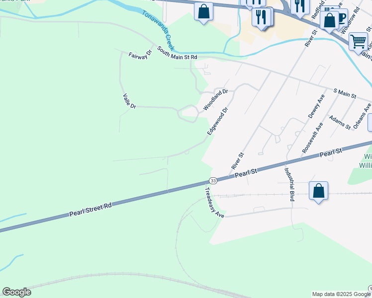 map of restaurants, bars, coffee shops, grocery stores, and more near 38 Edgewood Drive in Batavia