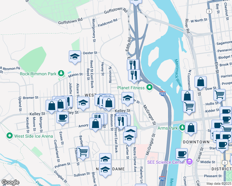 map of restaurants, bars, coffee shops, grocery stores, and more near 39 Bremer Street in Manchester