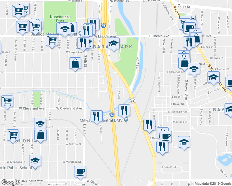 map of restaurants, bars, coffee shops, grocery stores, and more near 2690 South 4th Street in Milwaukee