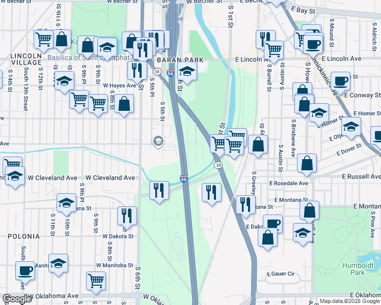map of restaurants, bars, coffee shops, grocery stores, and more near 2623 South 3rd Street in Milwaukee