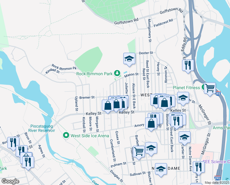 map of restaurants, bars, coffee shops, grocery stores, and more near 221 Laval Street in Manchester