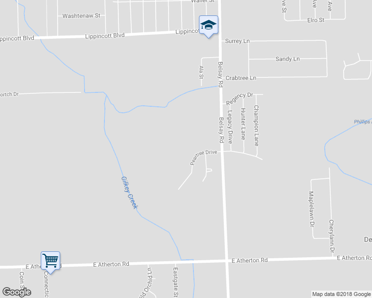 map of restaurants, bars, coffee shops, grocery stores, and more near 5447 Peartree Drive in Burton